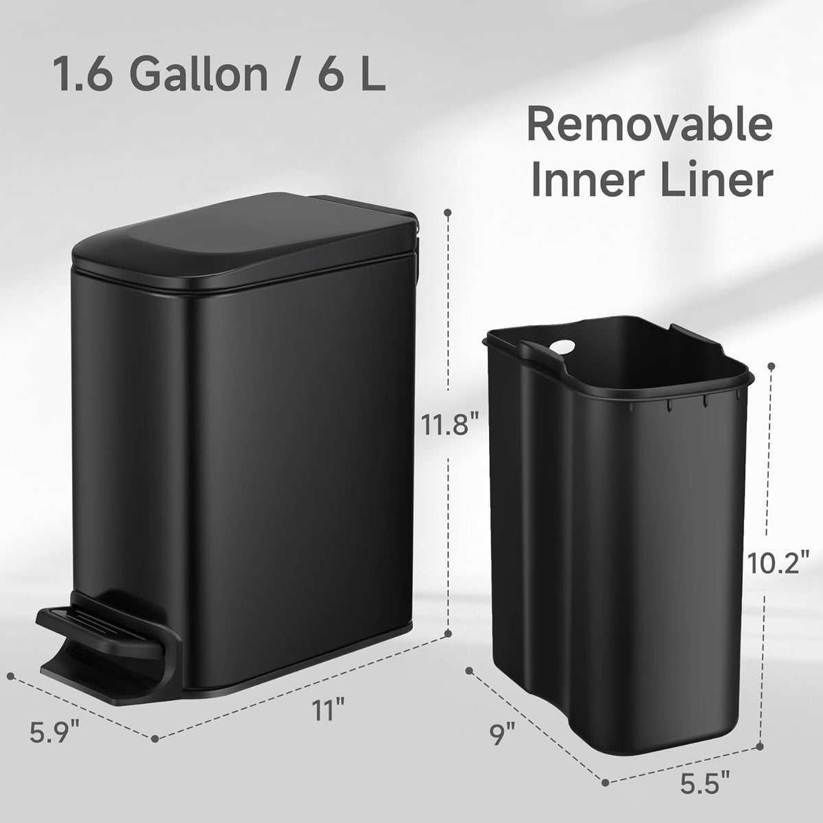 TIPGO Slim Bathroom Trash Can with Lid Soft Close, Step Pedal, 6 Liter / 1.6 Gallon Stainless Steel