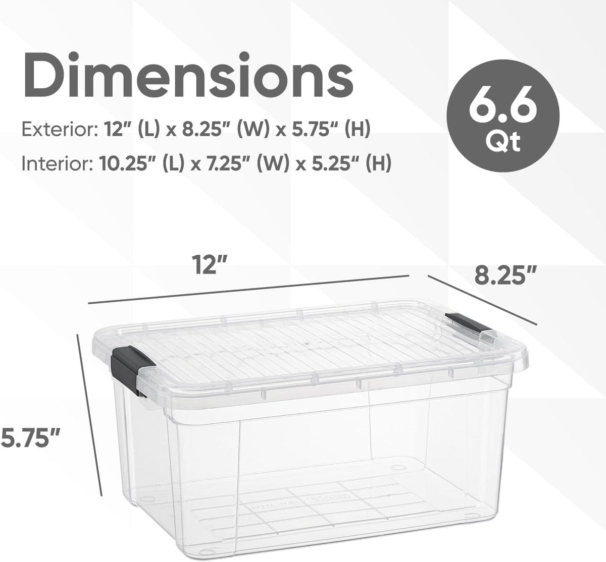 Superio Storage Bins with Lids- 2 Pack, 6.6 Qt Clear Boxes for Organizing, Stackable Plastic