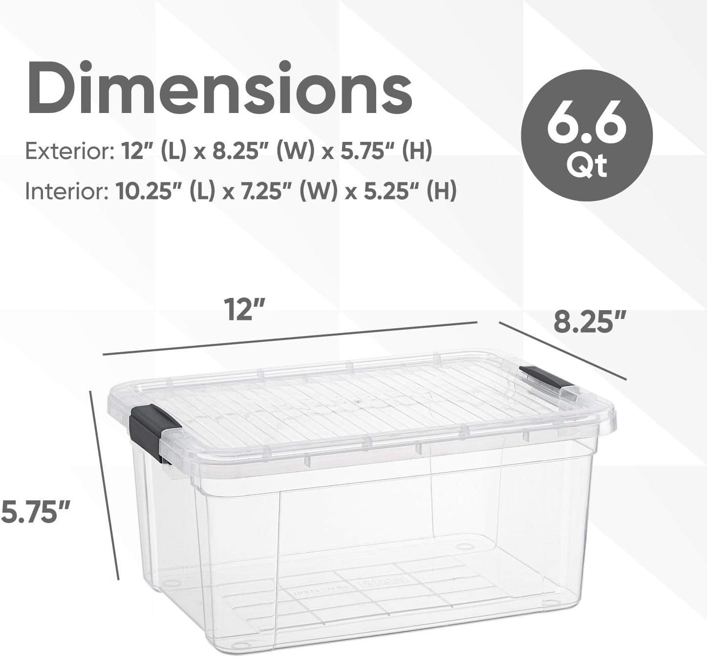 Superio Storage Bins with Lids- 2 Pack, 6.6 Qt Clear Boxes for Organizing, Stackable Plastic