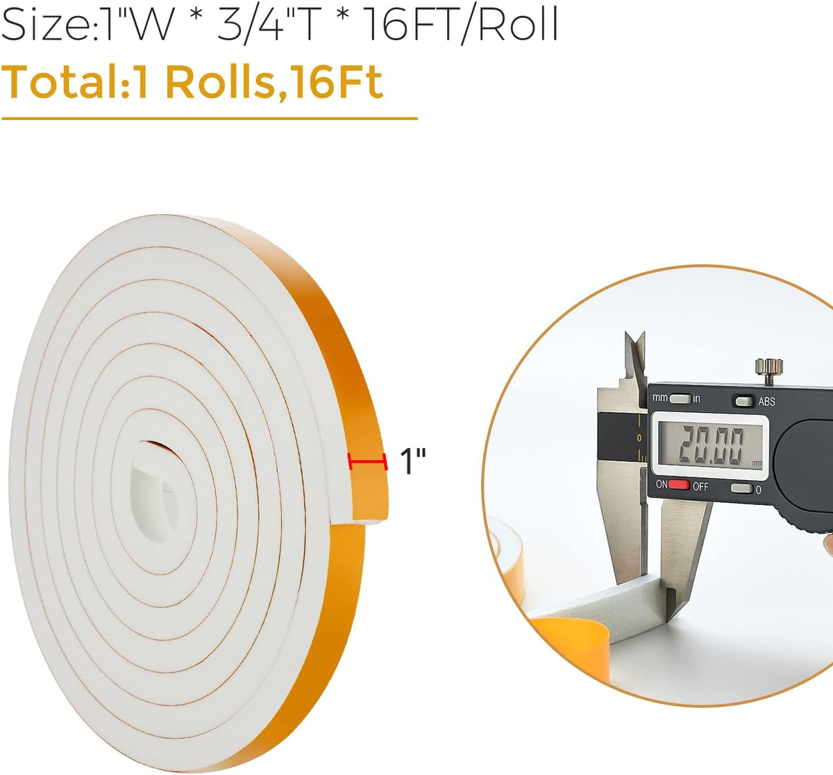 16 Feet Weather Stripping Door Seal, 1" Wide X 3/4" Thick Door Seal Strip High Density Foam Tape