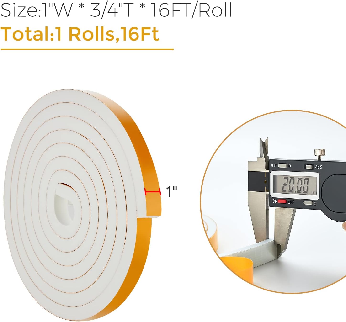 16 Feet Weather Stripping Door Seal, 1" Wide X 3/4" Thick Door Seal Strip High Density Foam Tape