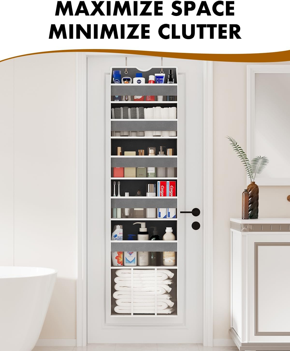 Over The Door Organizer Hanging - 6 Shelf Over Door Organizers with 6 Clear Front & 12 Side Pockets