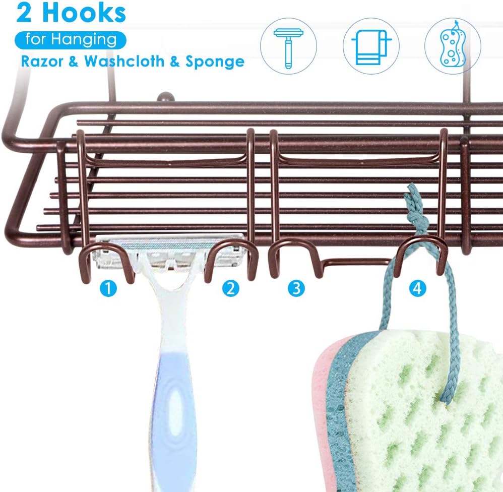 Nieifi Shower Caddy Shelf with Hooks Storage Rack Organizer Adhesive Stainless Steel without