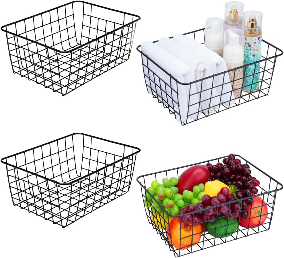 Kitchen Wire Baskets Farmhouse Decor Metal Food Storage Organizer, Household Refrigerator Bin with