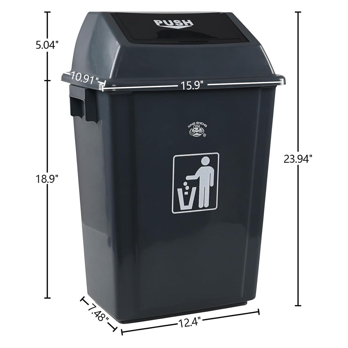13 Gallon Kitchen Trash Can with Swing Lid, 4-Pack Large Plastic Swing Top Garbage Can, Grey