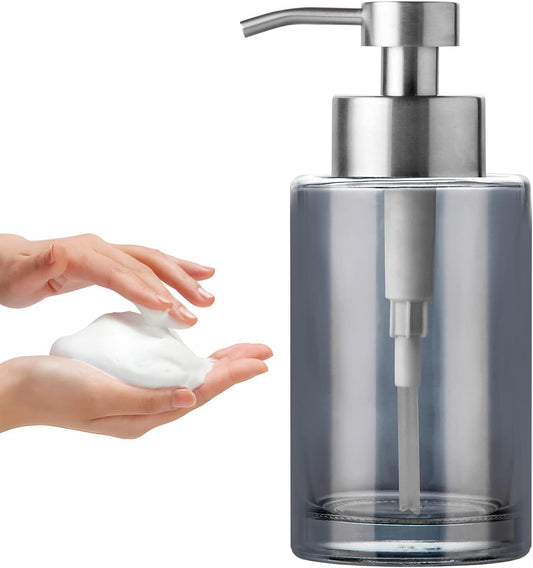 Enra Foaming Soap Dispenser, 12oz Thick Glass Body with Stainless Steel Pump, Bathroom & Kitchen