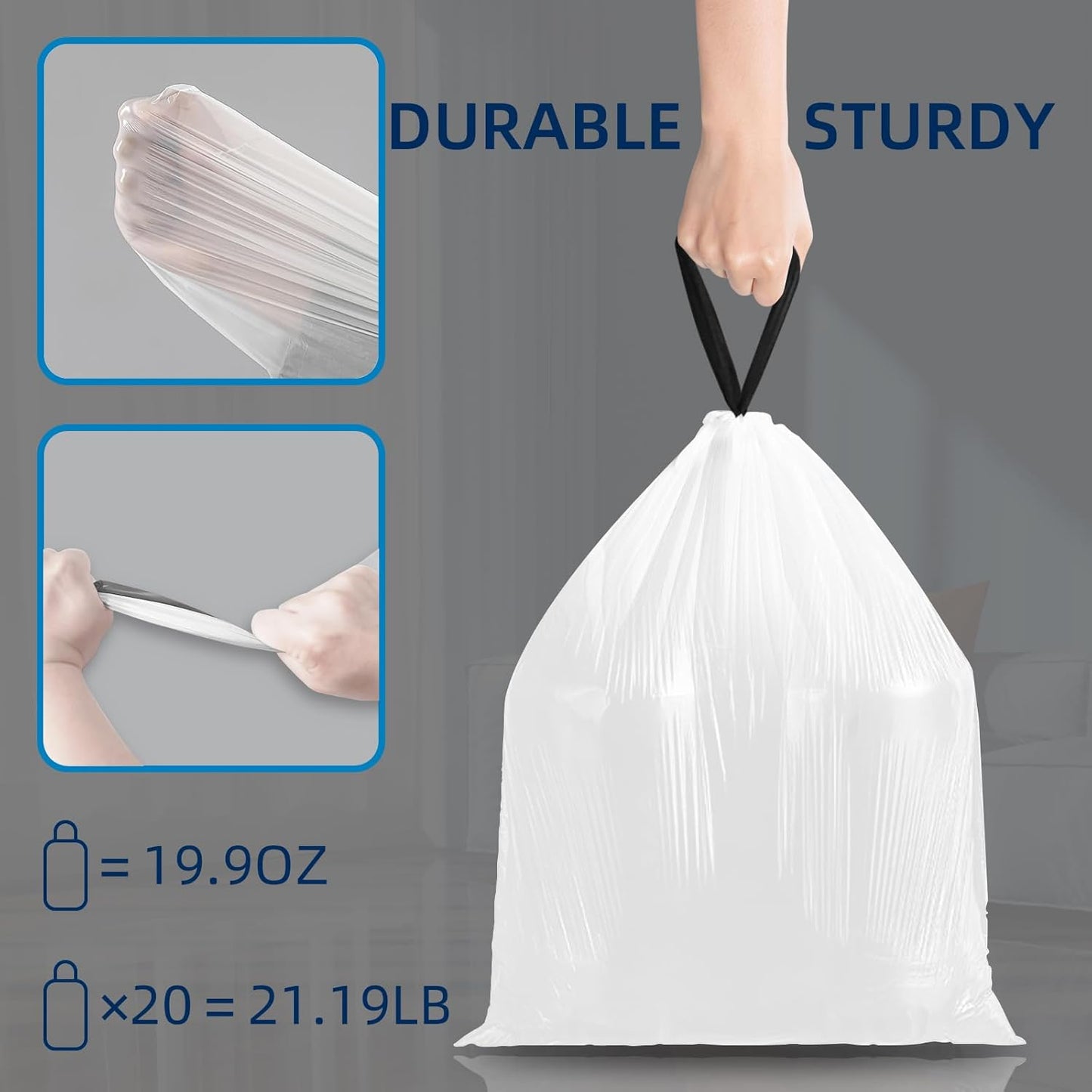 2.6 Gallon Mini Drawstring Trash Bags, Small Garbage Bags by KSSKSS, Code a fit 10-15 Liter, 2.6-4