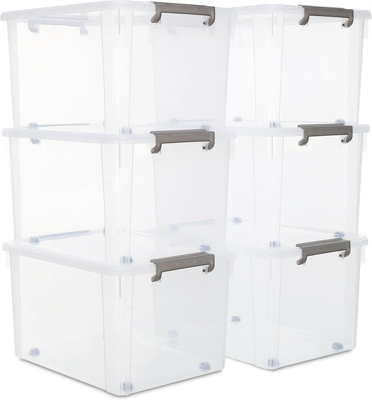 Citylife 6 Packs 58.1 QT Plastic Storage Bins with Lids Large Stackable Storage Containers for