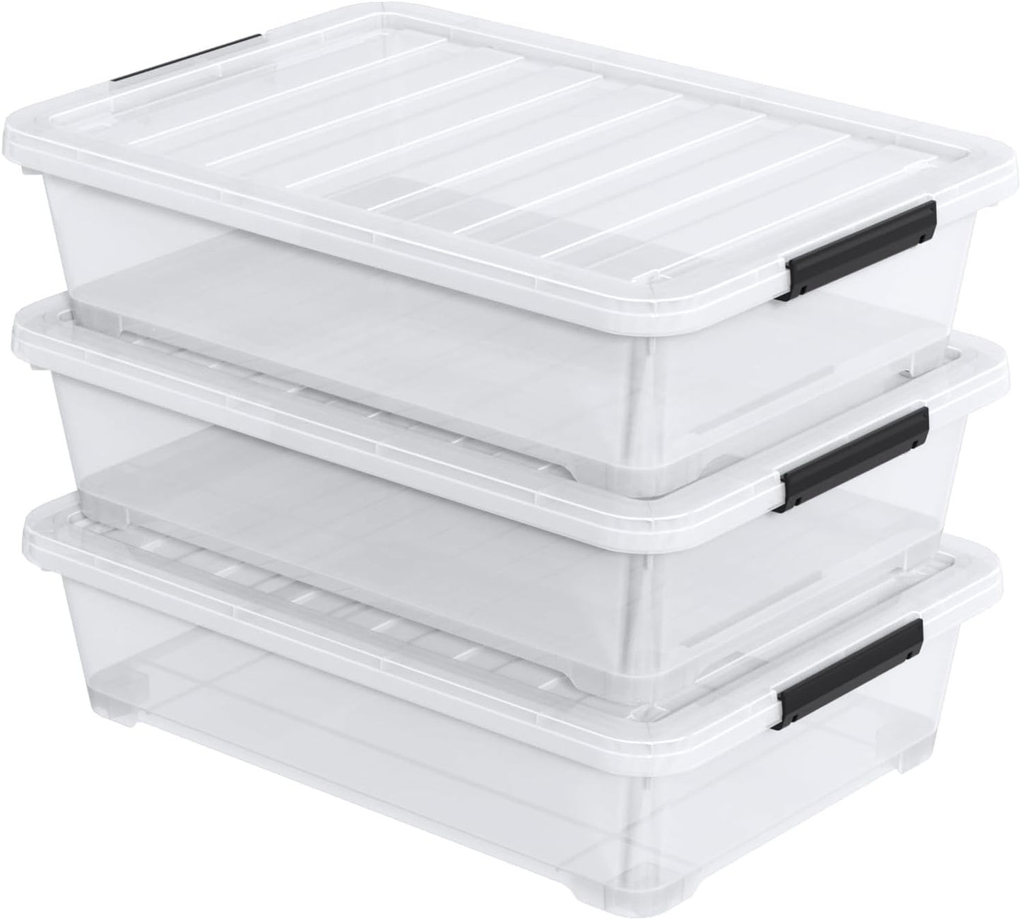 40 Quart Under Bed Plastic Storage Bins with Wheels, 3 Packs Clear Large Storage Container Box with