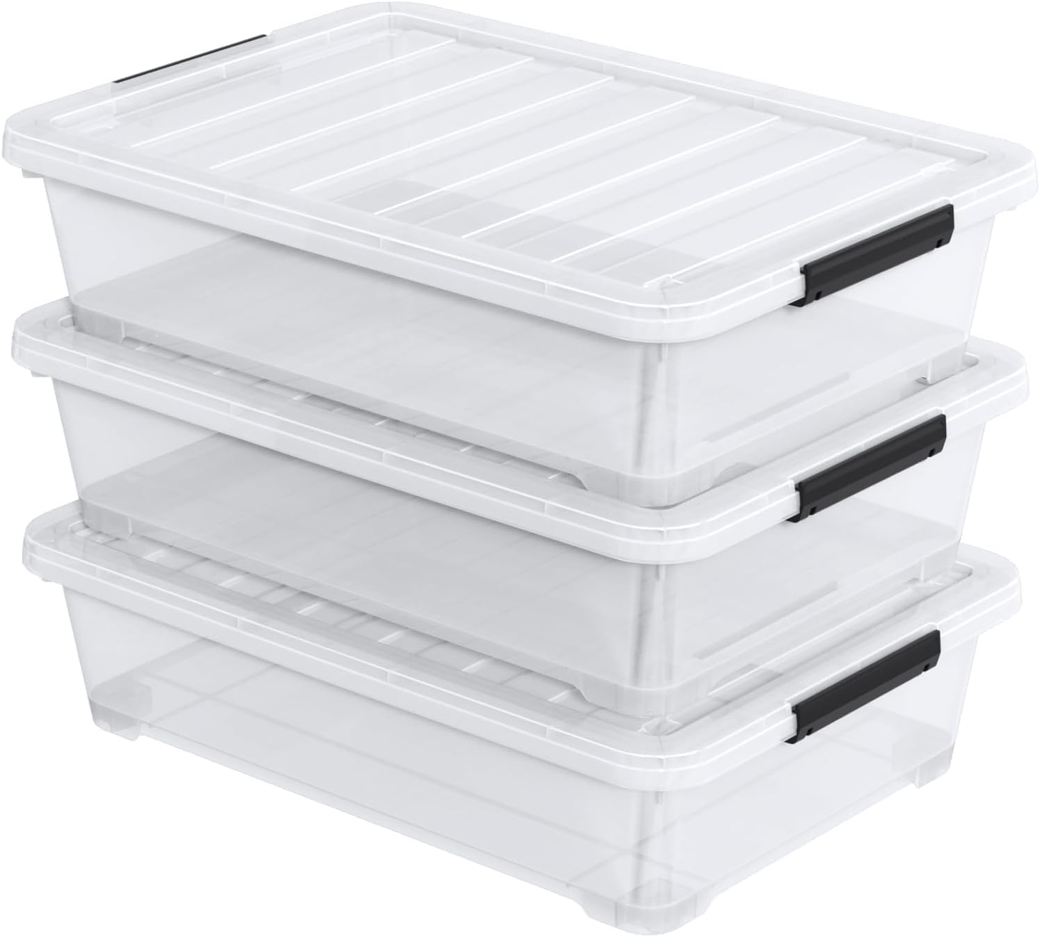 40 Quart Under Bed Plastic Storage Bins with Wheels, 3 Packs Clear Large Storage Container Box with