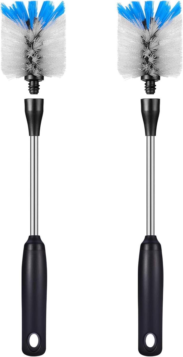Stainless Steel Bottle Brush with Replaceable Head, 2 Pack Long Handle Scrubbing Brush for Water