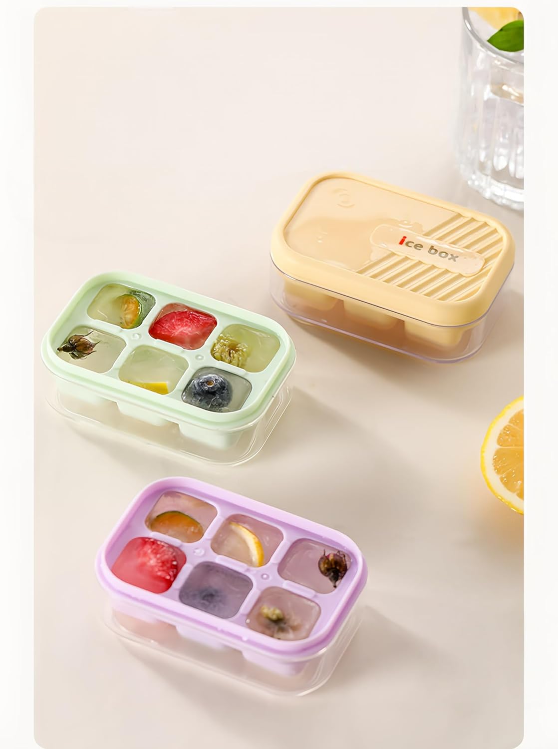 3-pack mini ice cube tray with lid and bin - 6-cubes each,easy remove and stackable, small ice cube