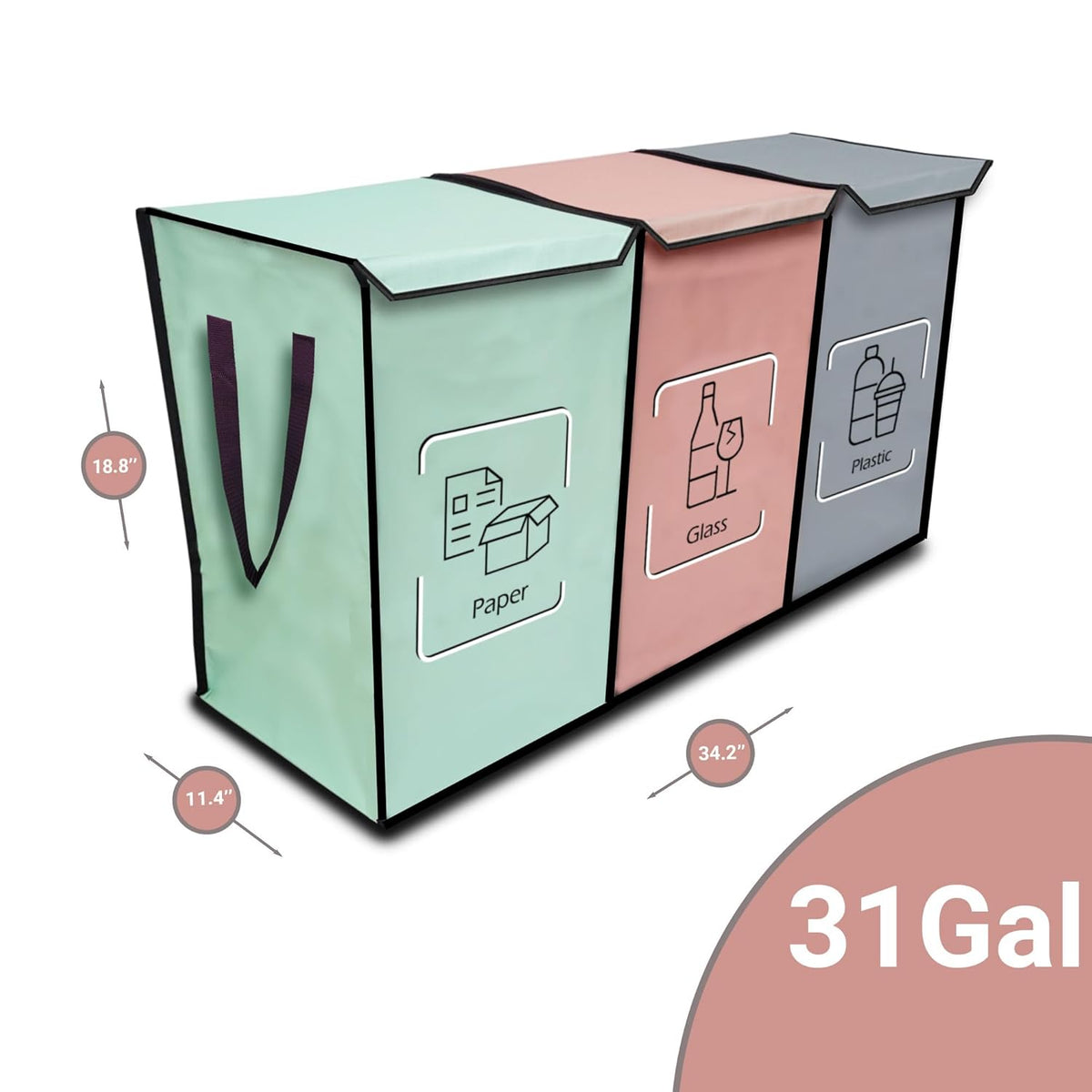 NYIKA - Recycling Organizer - Reusable Recycling Bags - Recycling Sorter - Trash Sorting Bins - 3