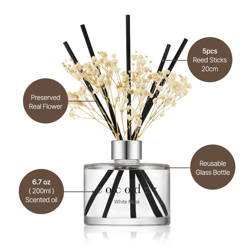 COCODOR Flower Reed Diffuser Set / 6.7oz / White Jasmine/Scent Diffuser with Sticks – view 3