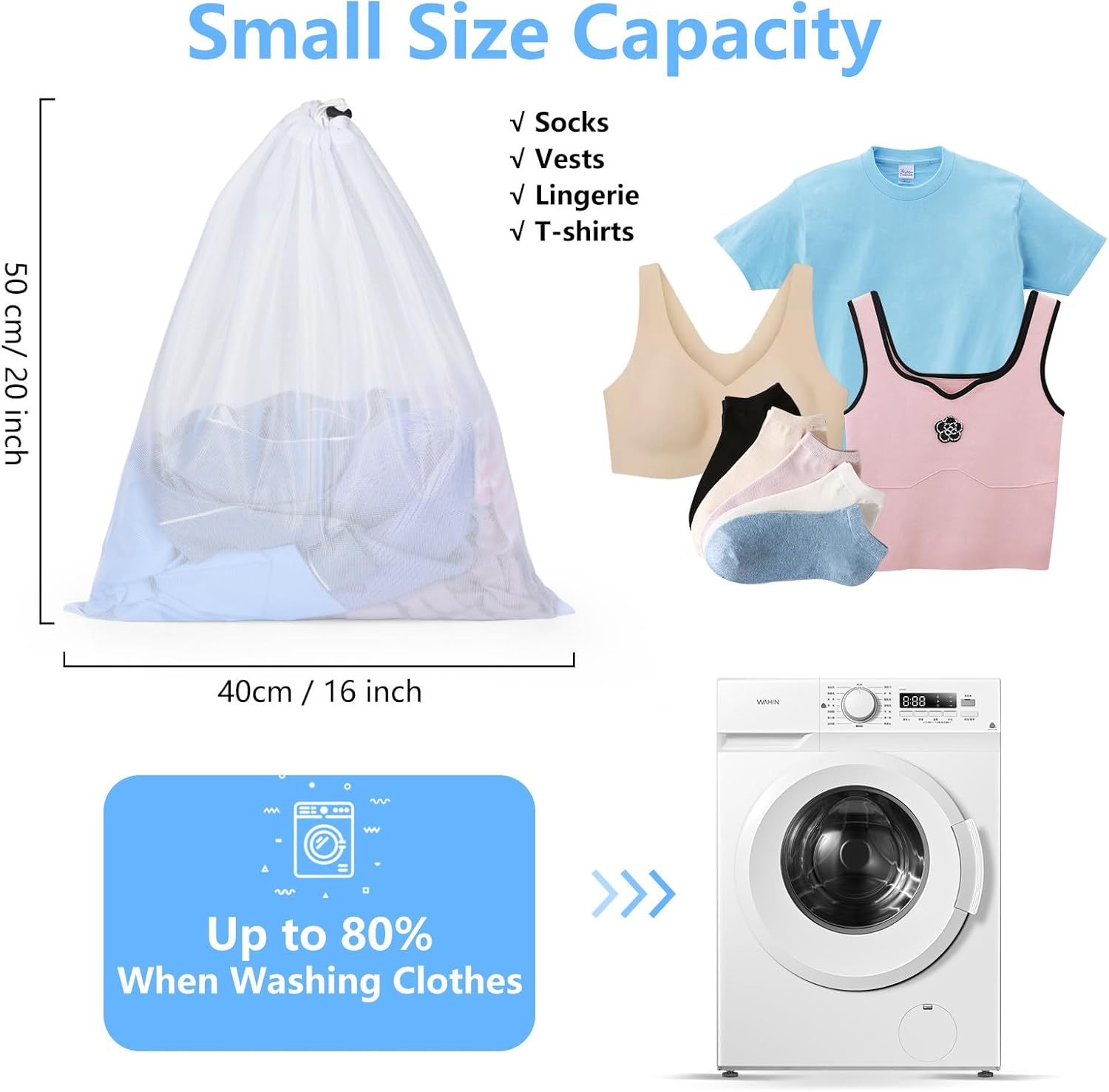 OTraki 16 x20 Inch Small Laundry Bags 2PCS Fine Mesh Washing Bag Drawstring Dirty Clothes Machine