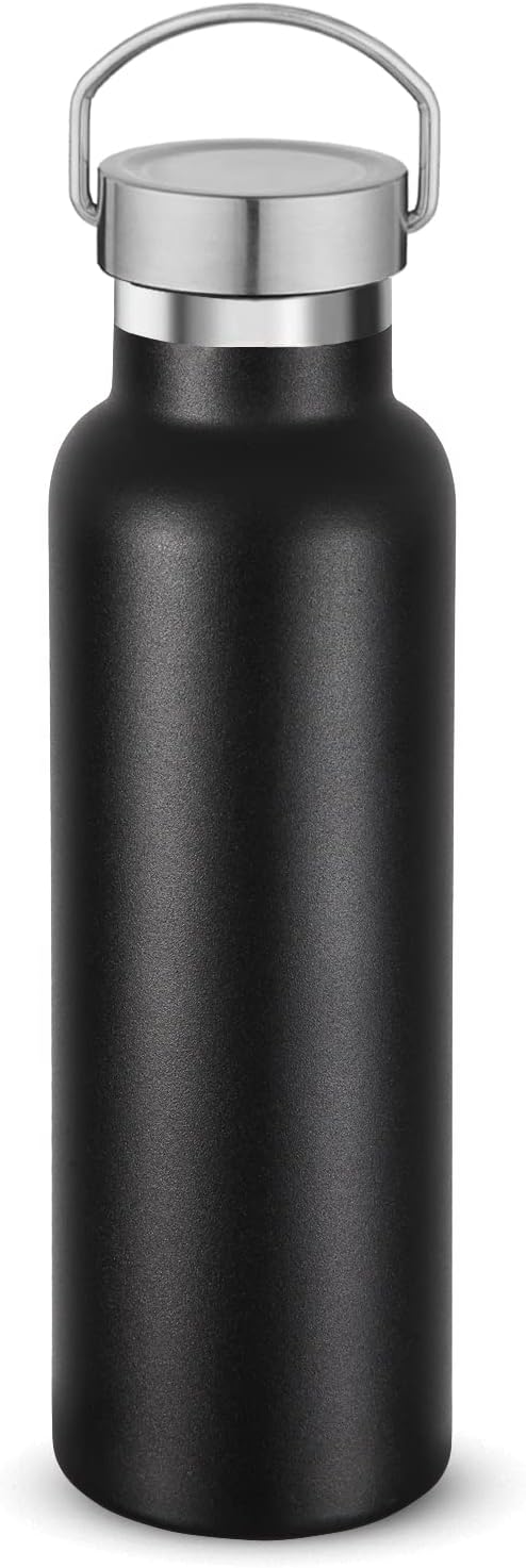 Neihepal Black Stainless Steel Water Bottles,20 Ounce Vacuum Insulated Double Wall Travel Bottle