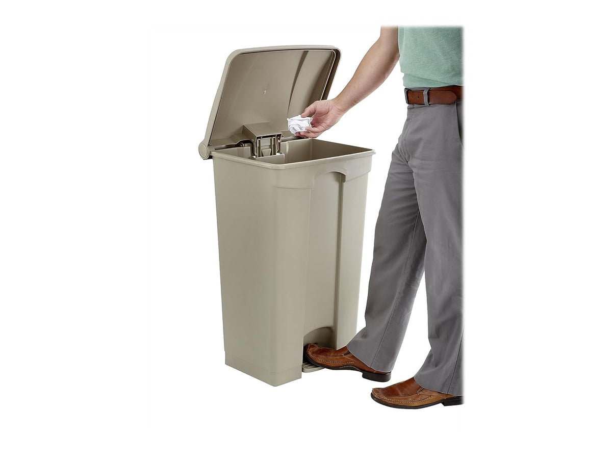 Safco Step On Plastic Trash Can with Foot Pedal, 23 Gallon Garbage Can for Kitchen, Indoor or