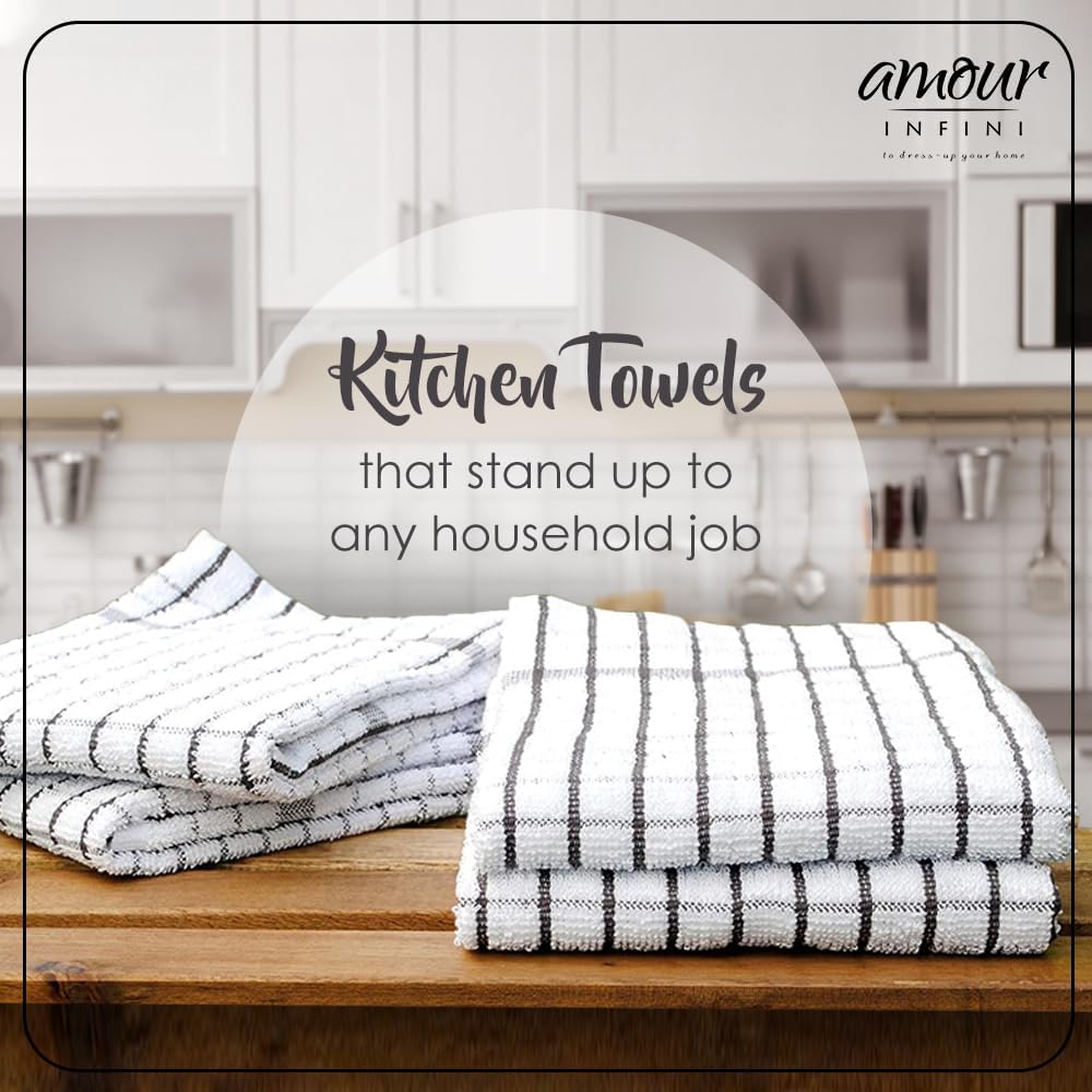 AMOUR INFINI Kitchen Towels Set of 4 - Highly Absorbent, Super Soft Terry Cotton 20x28 Inch Dish