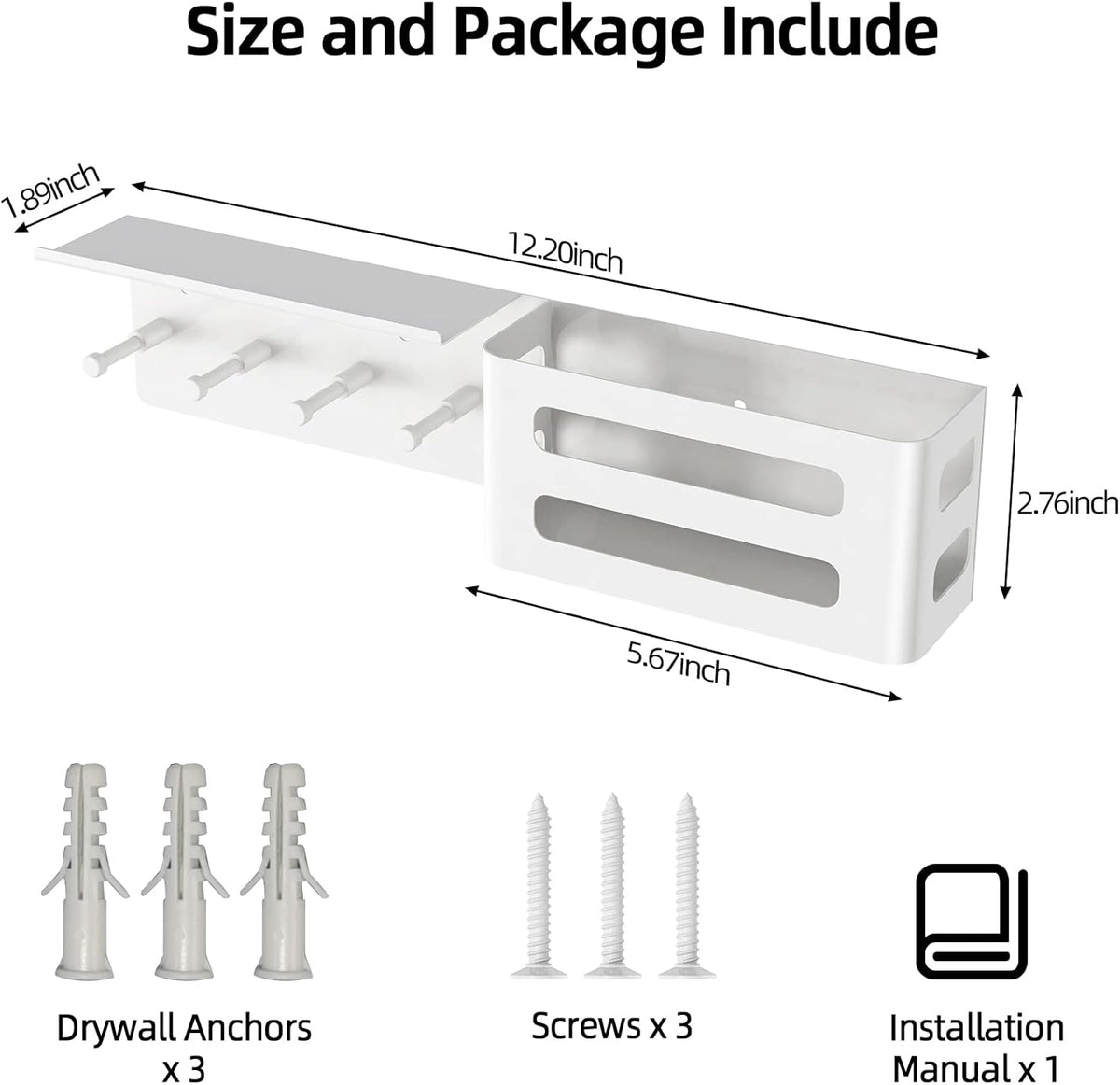 MKO Key Holder for Wall, 12.2In Mail Organizer Holder with Shelf, Metal Key Rack Adhesive Wall