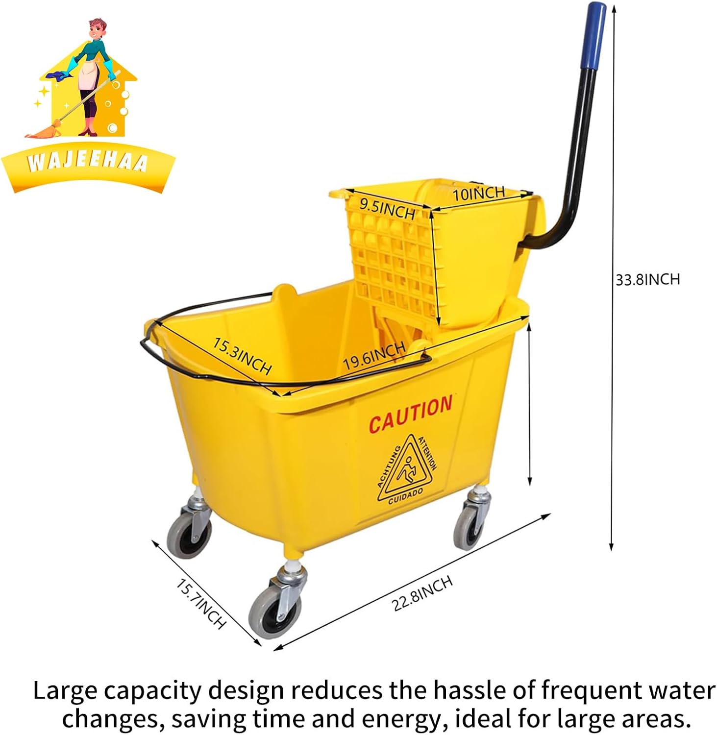 Commercial Mop Bucket with Side-Press Wringer for Floor Cleaning, 35 Quarts, Yellow, Including One