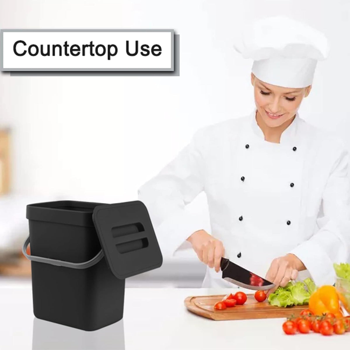 stonespace Kitchen Compost Bin for Countertop, Hanging Small Trash Can with Lid Under Sink for