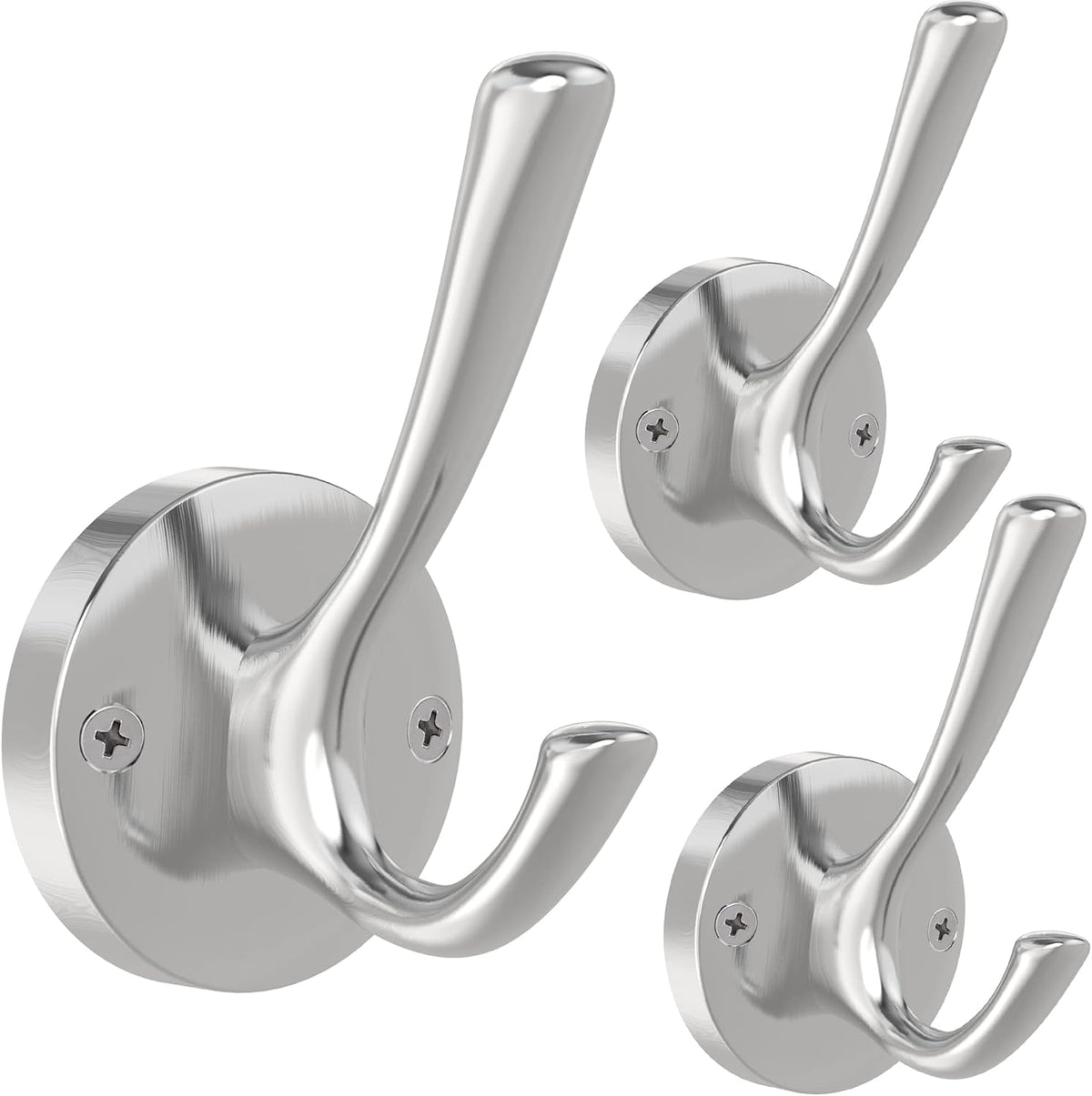 Brushed Nickel Robe Hooks Towel Hooks, 3 Pack Coat Hook Heavy Duty Mudroom Hook Double Bathrobe