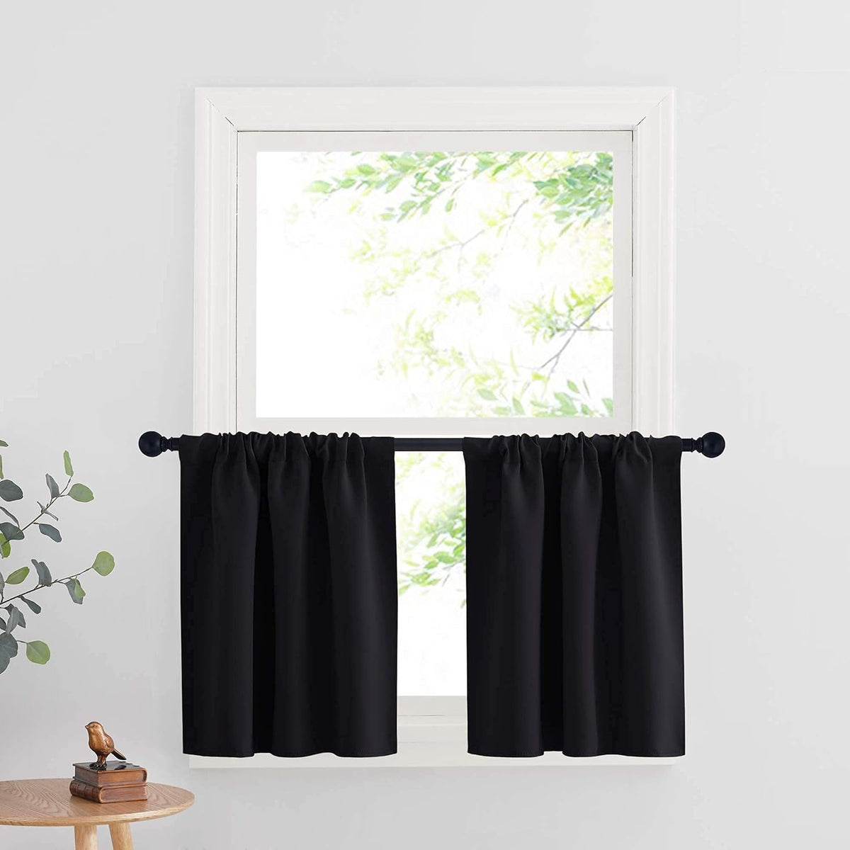 RYB HOME Black Curtains for Windows, Bathroom Curtains Small Window Drapery Blackout Privacy Drapes