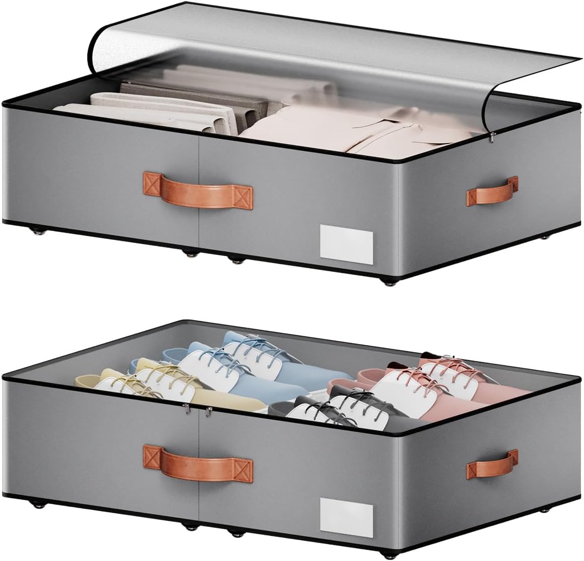 Under bed Storage With Wheels,Large Capacity 7.5 inches Height Storage Bins,Rolling Under bed Shoe