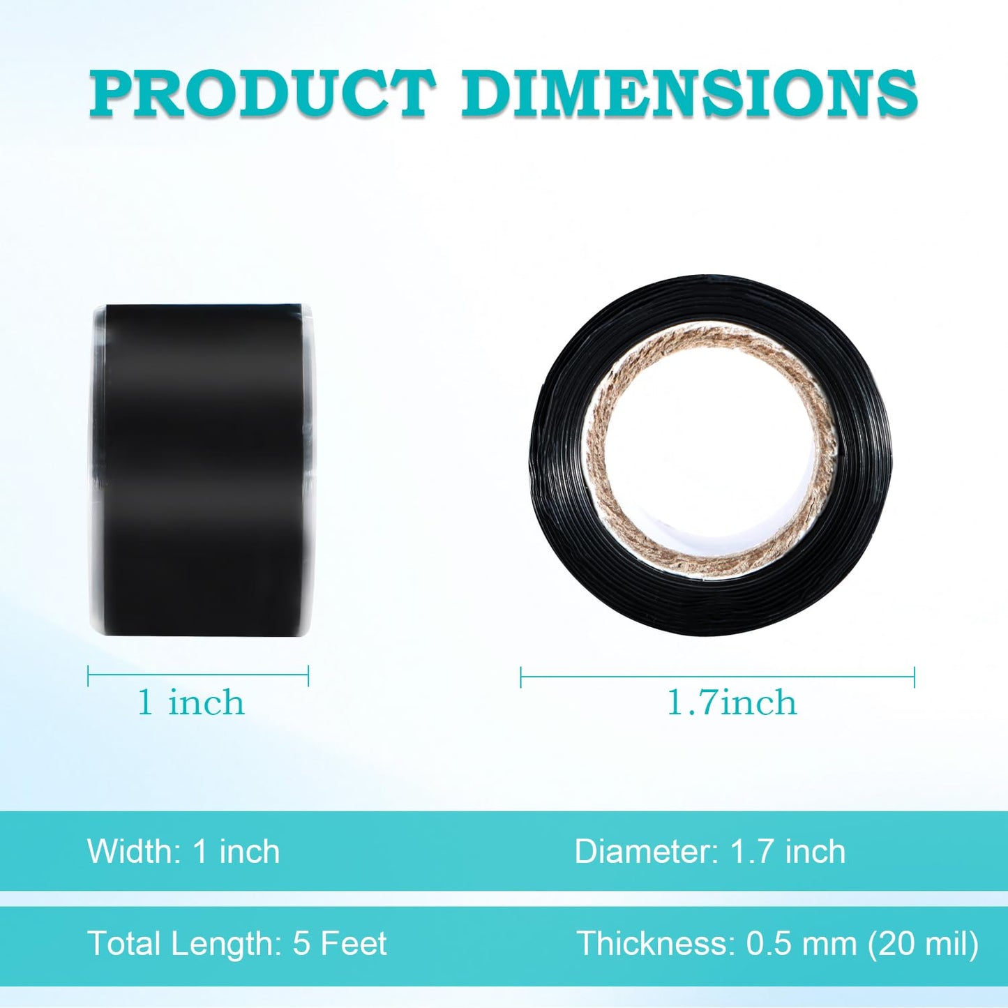 Self Fusing Silicone Tape 2 Rolls 1 in x 5' Black Waterproof Rubber Leak Proof Sealing Rubber
