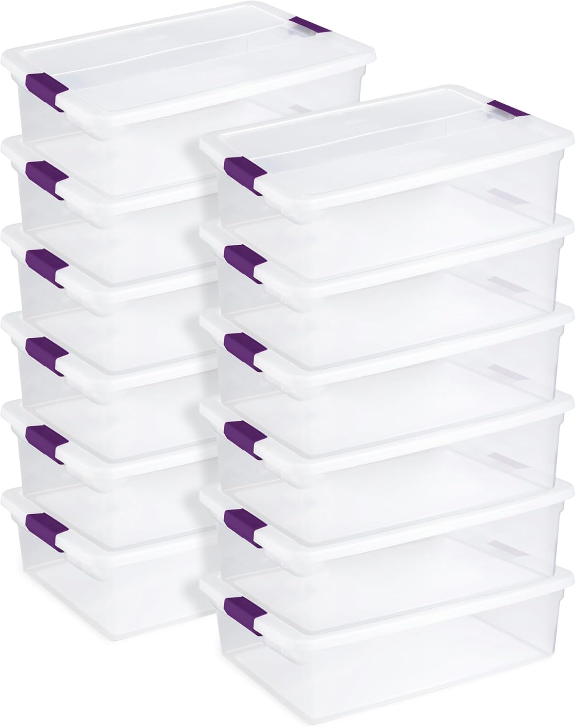 Sterilite 12-Pack 32 Quart ClearView Latch Box, Stackable Organizer Bins with Latching Lids - Clear