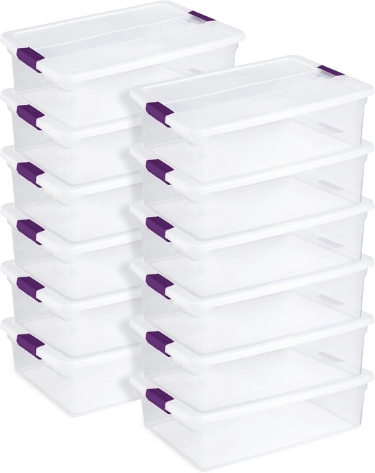 Sterilite 12-Pack 32 Quart ClearView Latch Box, Stackable Organizer Bins with Latching Lids - Clear
