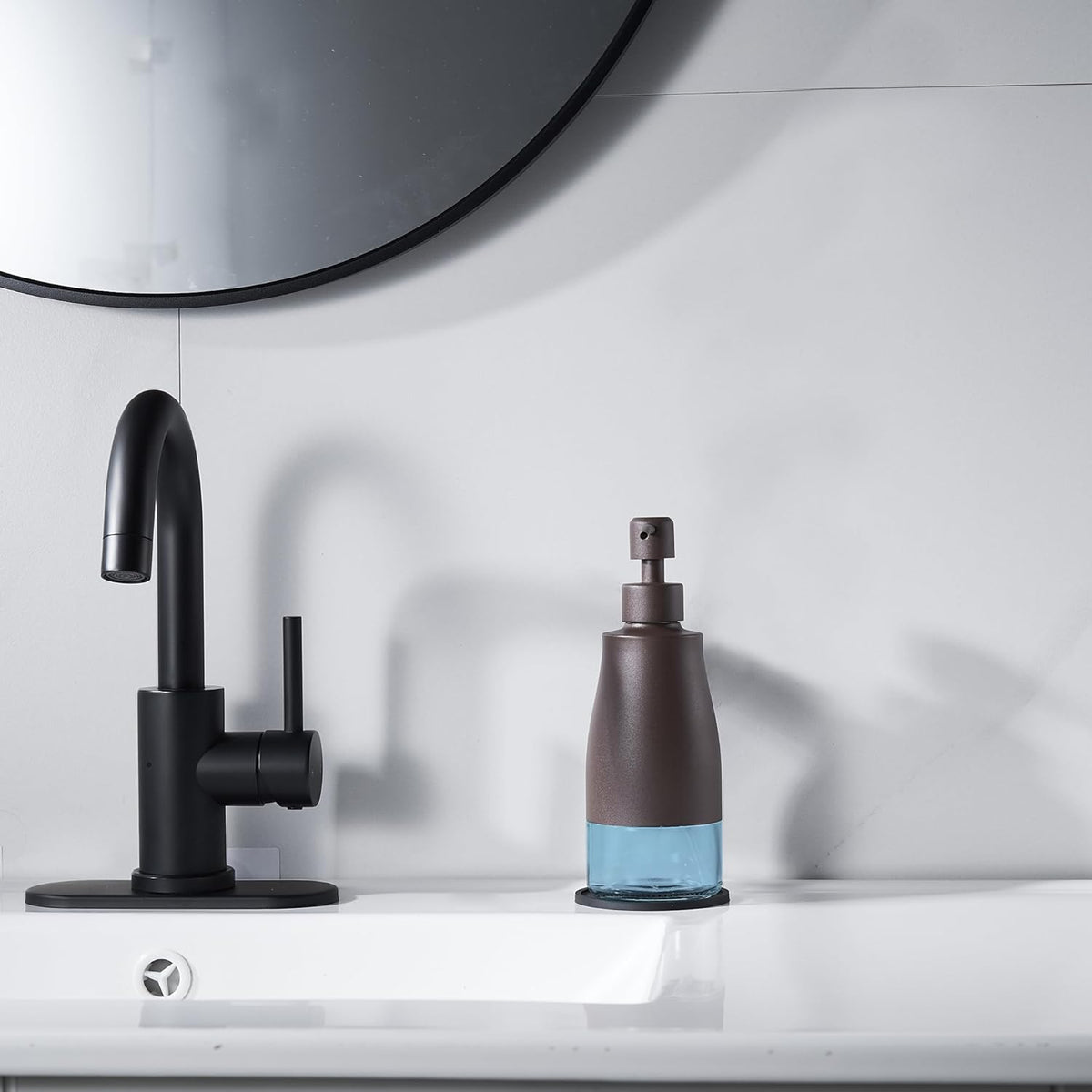 Gaussra Bronze Soap Dispenser with Coaster and Stickers, Stainless Steel and Glass Bottle Hand Pump
