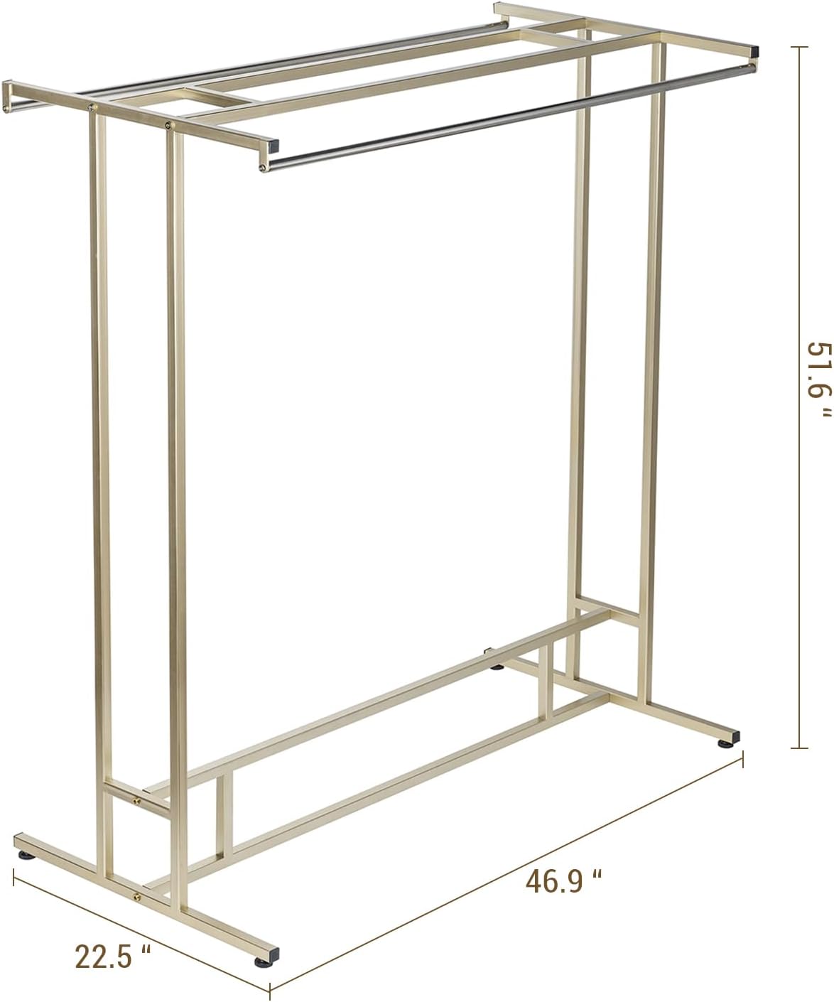 MyGift 4ft Tall Brass Tone Stainless Steel Freestanding Garment Rack, Heavy Duty Double Rod Clothes