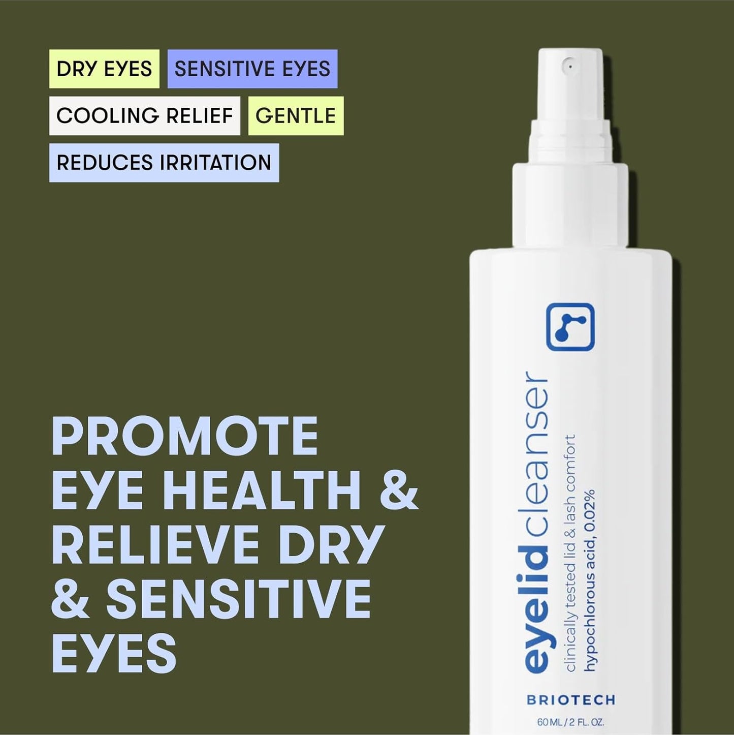BRIOTECH Eyelid Cleanser, Hypochlorous Acid Spray, Lid & Eyelash Cleanser, Soothe Sensitivities