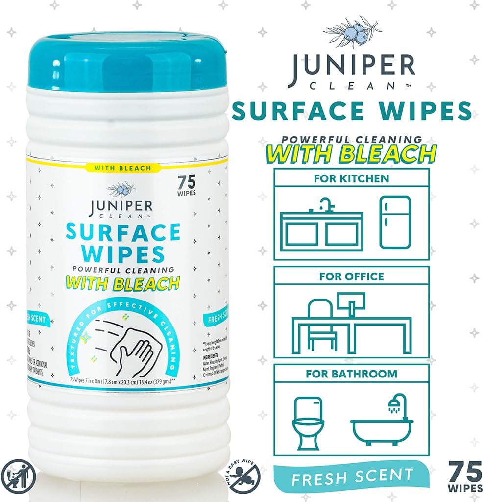 4 Pack Surface Cleaning Wipes with Bleach, All-Purpose Cleaner for Bathroom, Kitchen, Office, 300