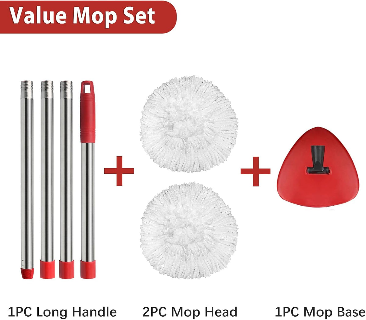 2 Spin Mop Head Replacement, 1 Base, 1 Mop Handle (30-58in) Combo Mops Set Compatible with OCedar