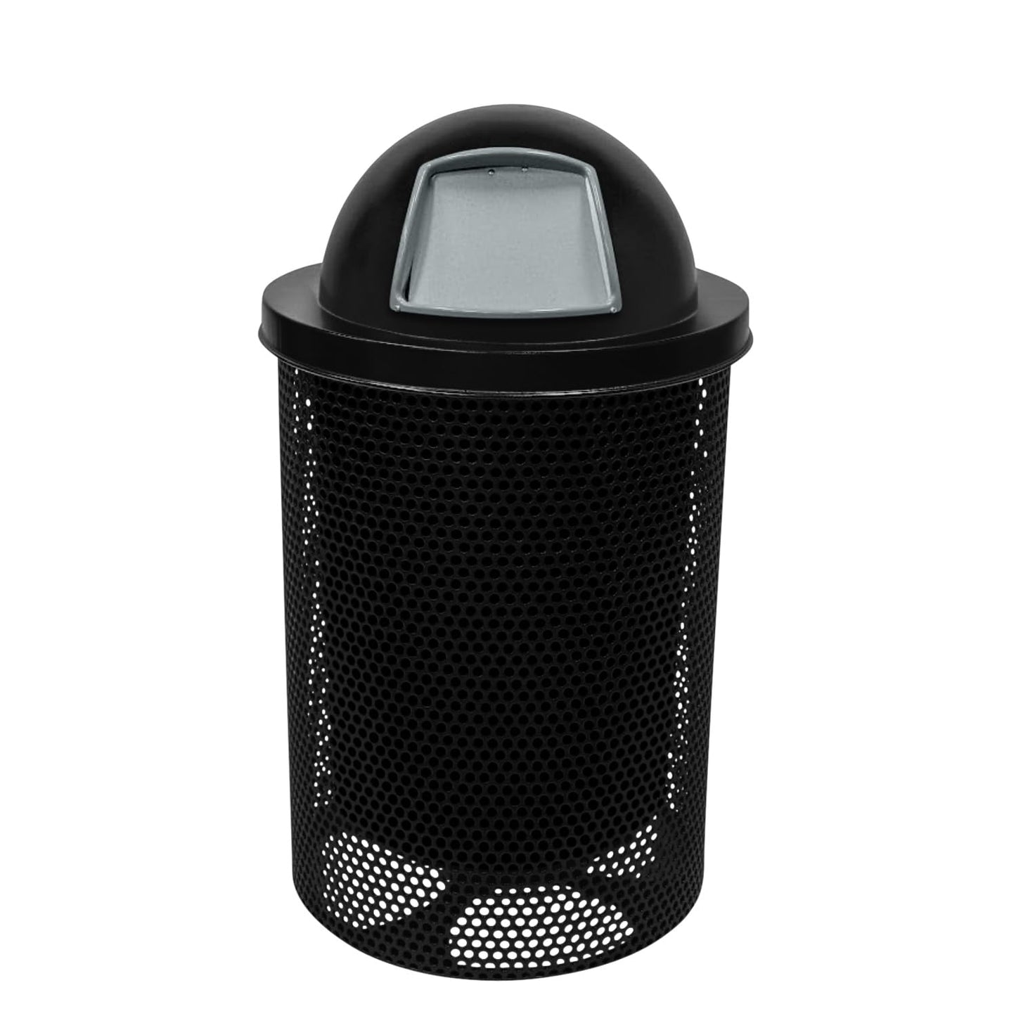 COATEDOUTDOORFURNITURE RDT-P-TXTBLK Heavy Duty Round Trash Receptacle with Dome Top, Liner