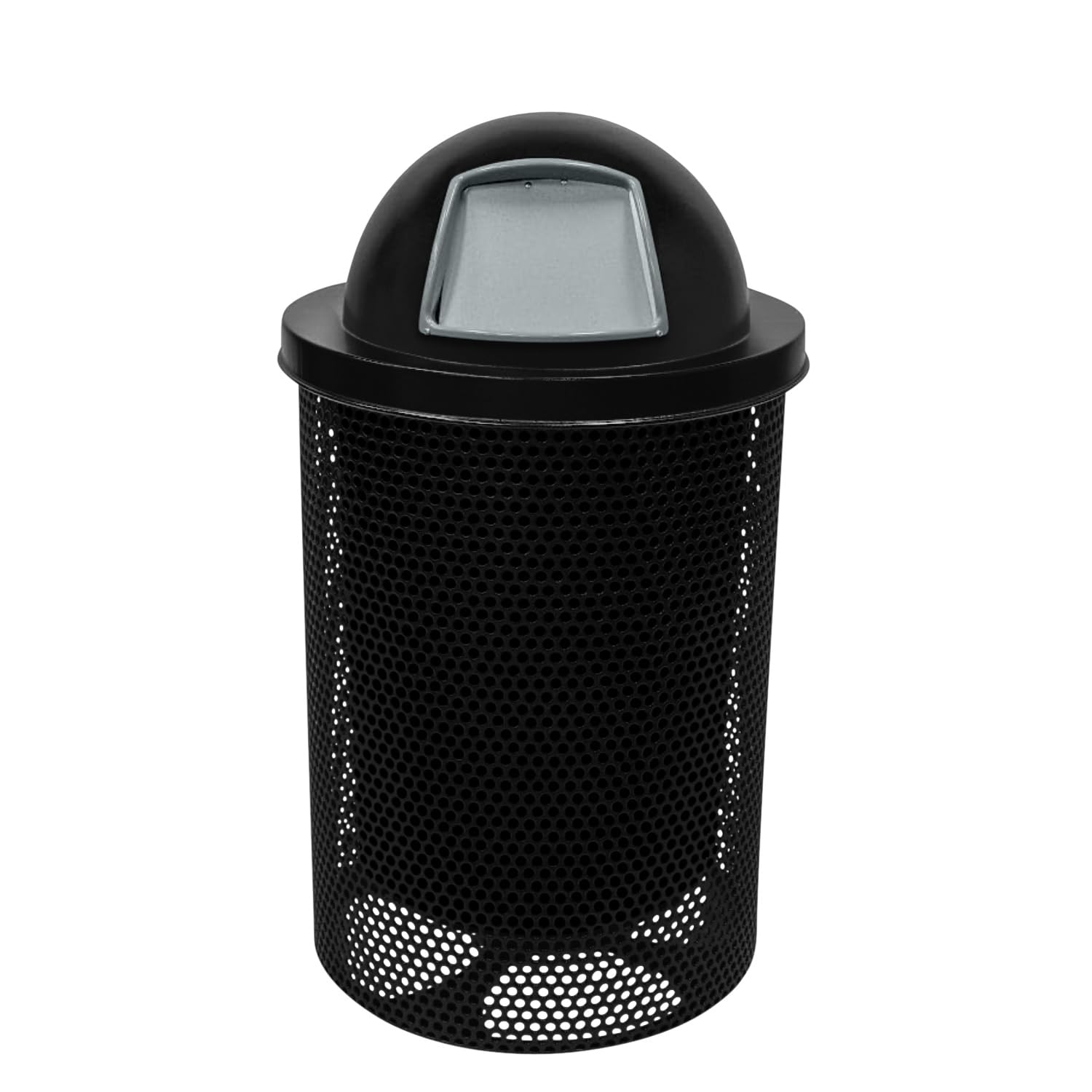 COATEDOUTDOORFURNITURE RDT-P-TXTBLK Heavy Duty Round Trash Receptacle with Dome Top, Liner
