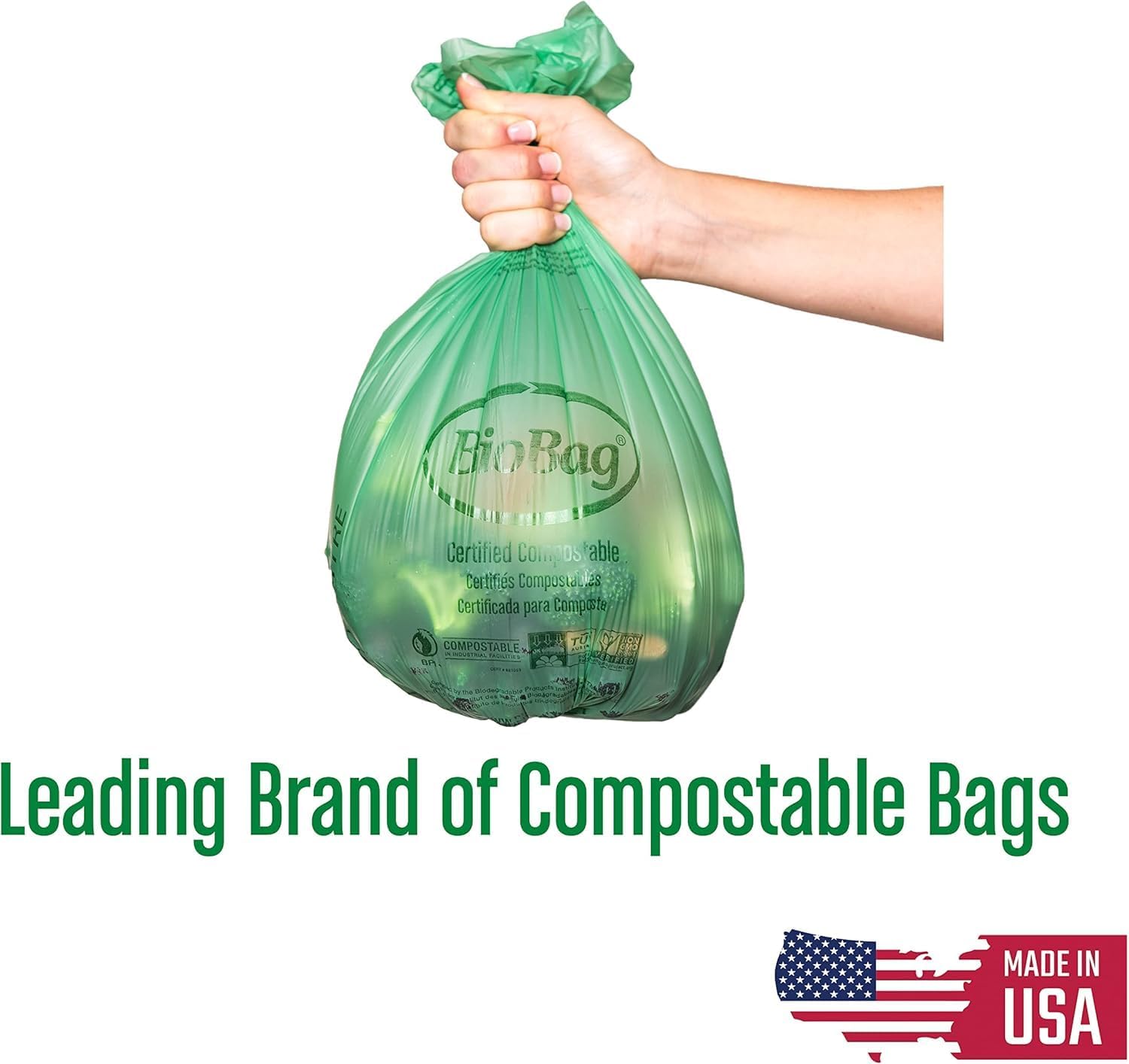 13 Gallon Tall Kitchen Compostable Trash Bags by BioBag, 48 Count, BPI Certified, Meets ASTM D6400