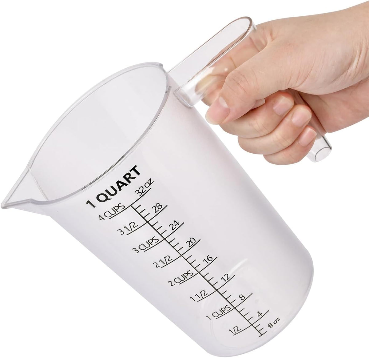 Food-Grade Plastic Measuring Pitcher – 32 Ounce & 4 Cups Measuring Cups with Handle for Liquid