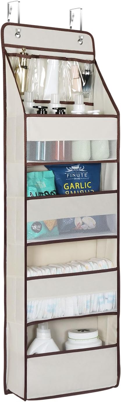Univivi 5-Shelf Fabric Door Storage Over Door Hanging Organizer with 4 Large Pockets and 3 Small