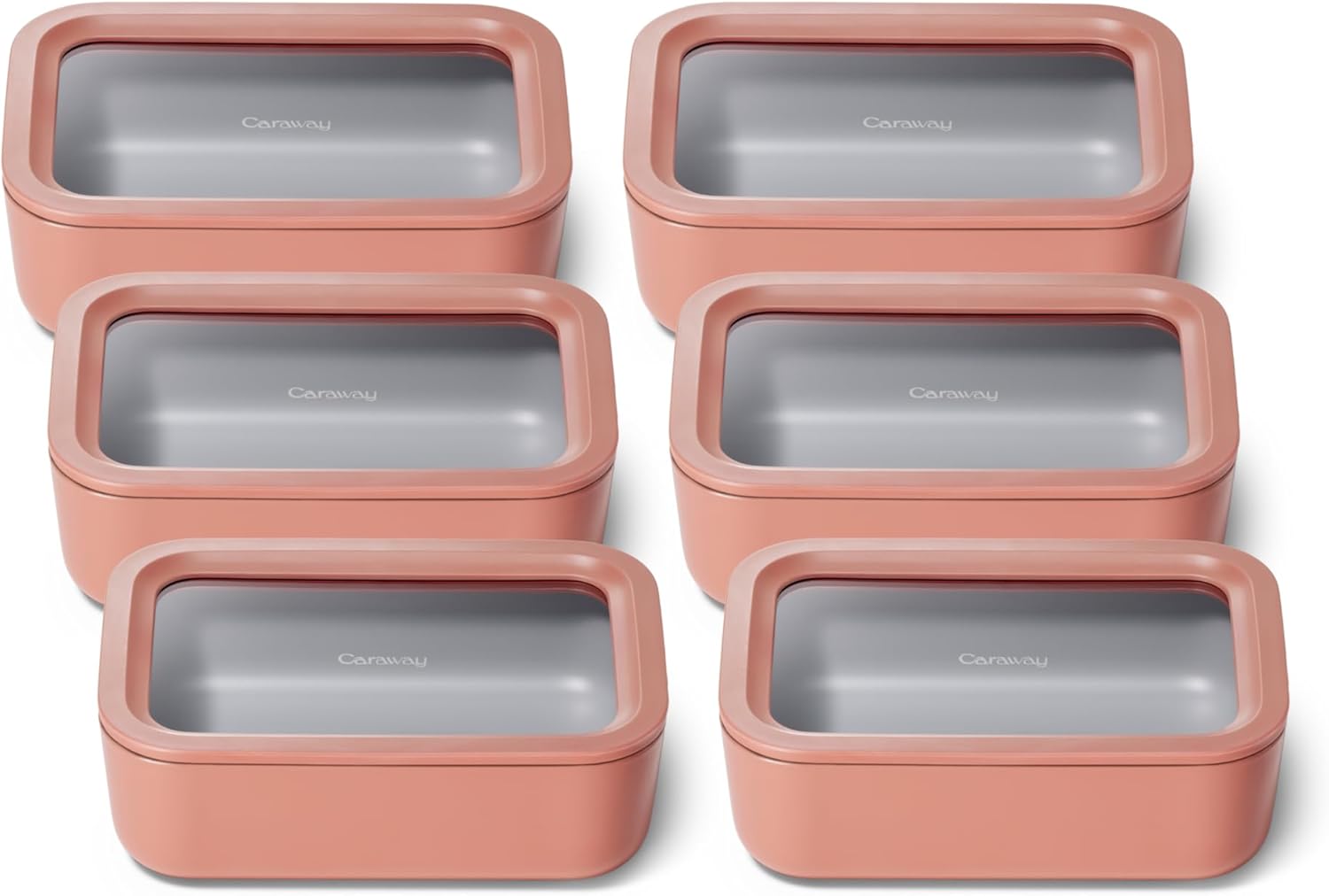 Caraway 6pc Glass Food Storage Set – 6.6 Cup Food Containers (6) - Ceramic Coated - Non Toxic, Non