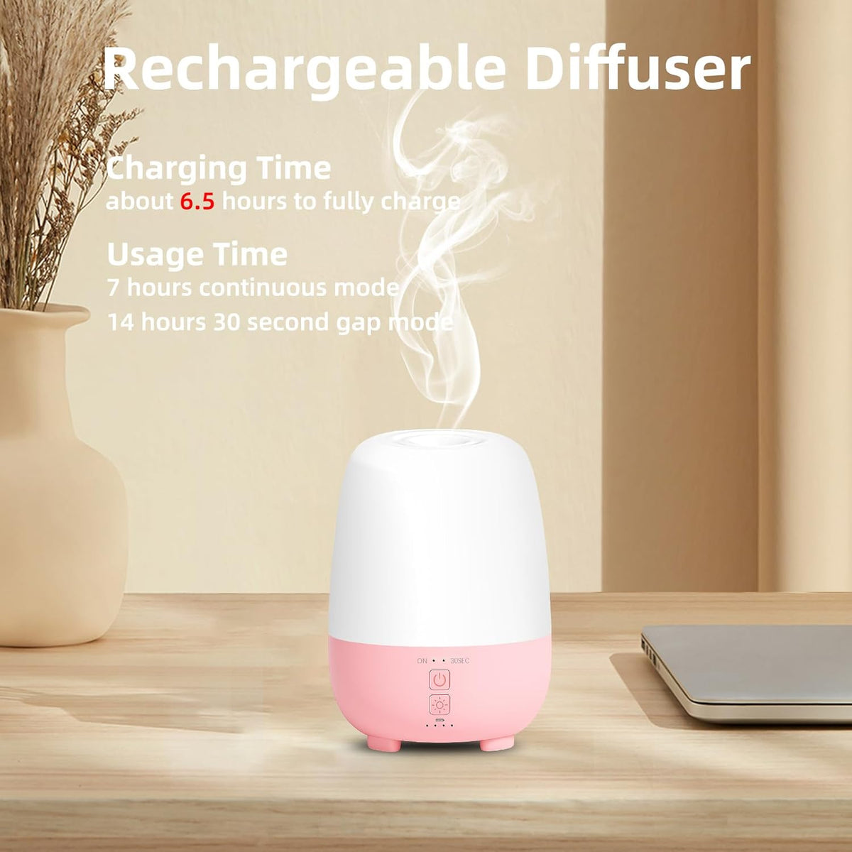 Cordless Essential Oil Diffuser 150ML, Rechargeable Battery, 7H Runtime, 7 LED Lights, Mini