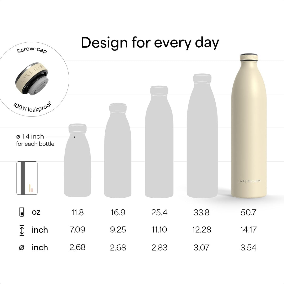 LARS NYSØM Stainless Steel Insulated XL Water Bottle 12oz 17oz 25oz 34oz 51oz | Insulated Thermo