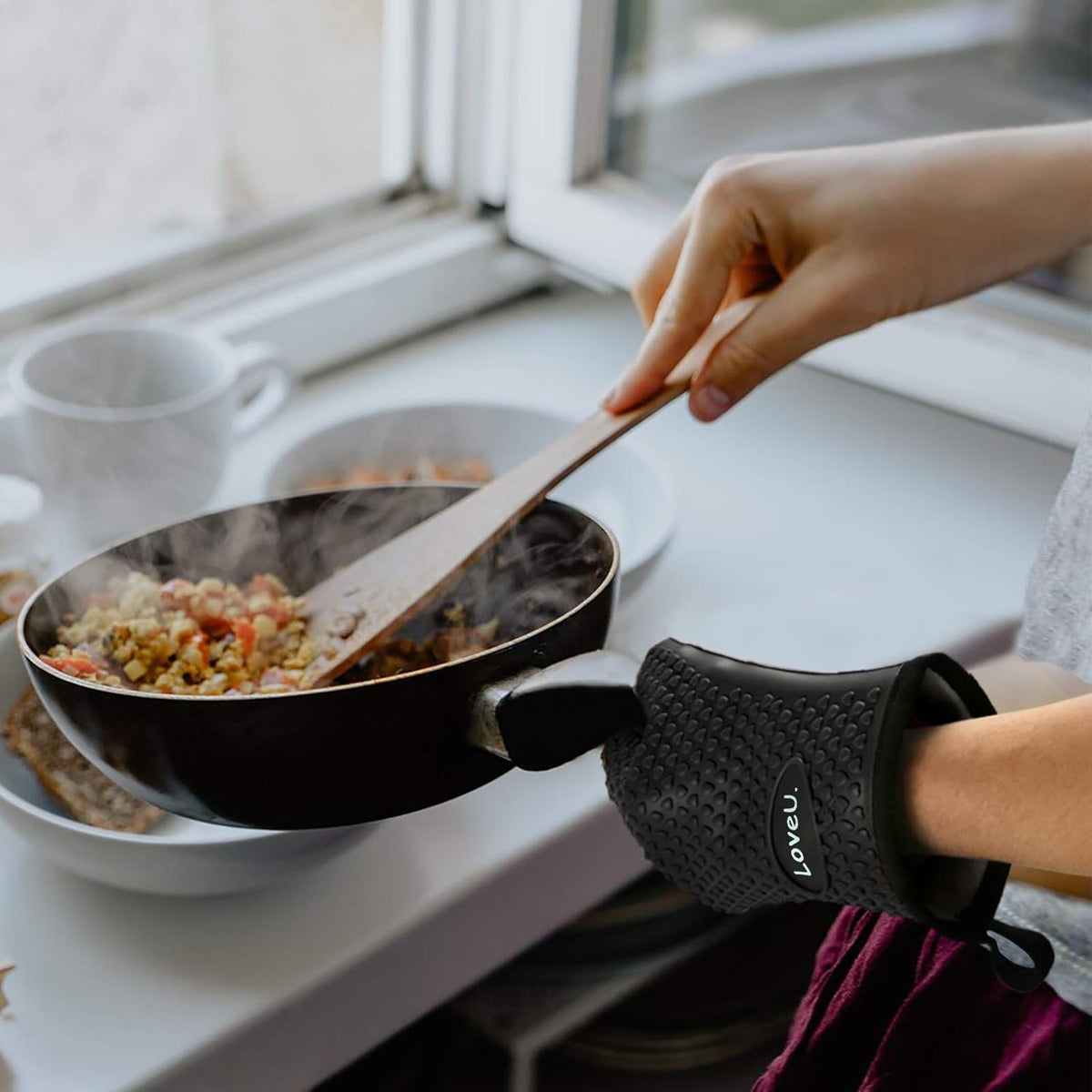 Kitchen Oven Gloves - Dual-Layer Heat Resistant Grilling Gloves, Silicone Oven Mitts with 5
