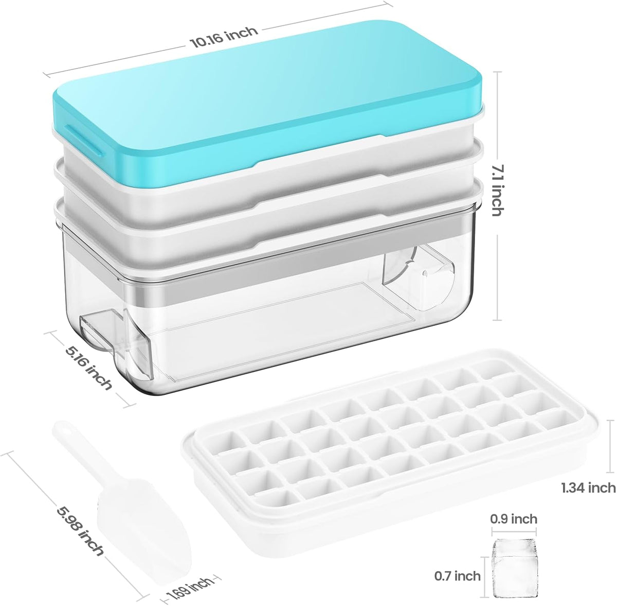 PHINOX Ice Cube Tray with Lid and Bin, 3 Pack Plastic Ice Cube Tray Molds, 96(4 * 8 * 3) pcs Ice