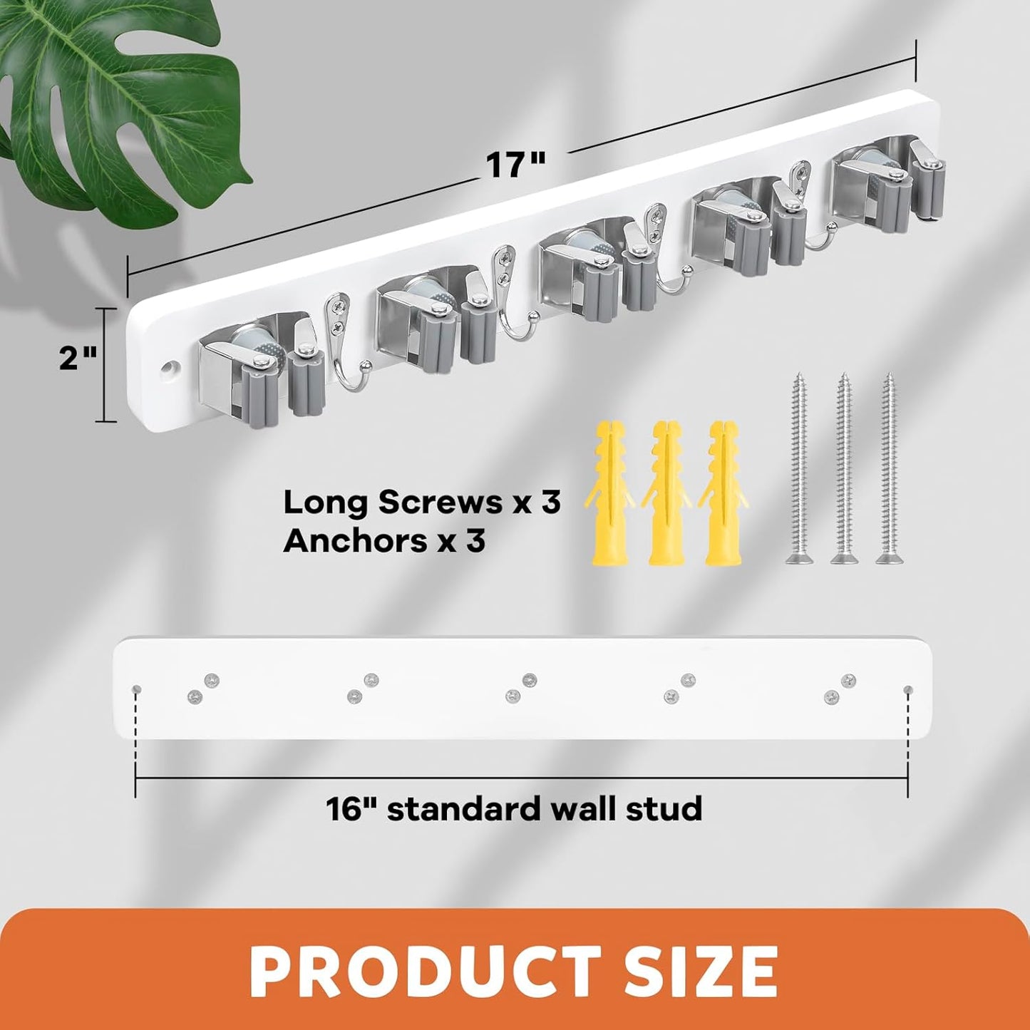 IMILLET Broom Holder Wall Mount, Wood Broom Holder with 5 Racks and 4 Hooks Broom Organizer
