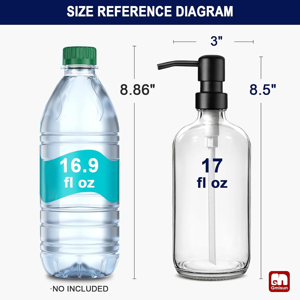 GMISUN Glass Soap Dispenser with Pump, 2 Pack Clear Bathroom Hand Soap Dispenser with Stainless