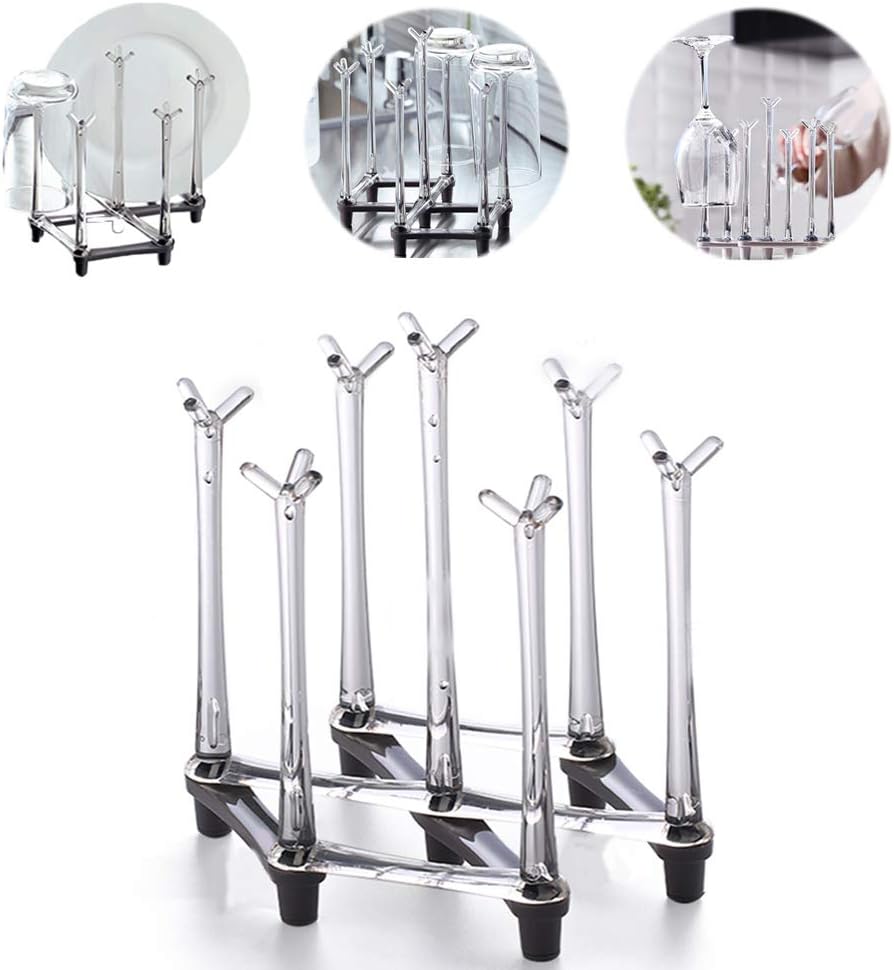 Marbrasse Retractable Cup Drying Rack, Drinking Glass and Sports Bottle Drainer Stand, Plastic Bag