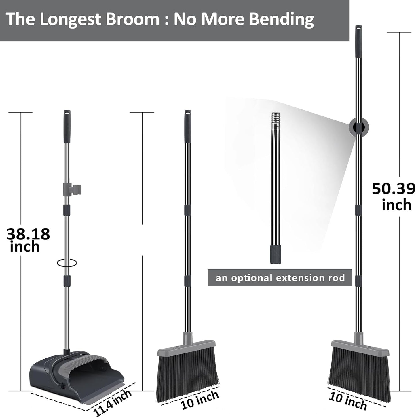 kelamayi Broom and Dustpan Set for Home, Office, Indoor&Outdoor Sweeping, Stand Up Broom and